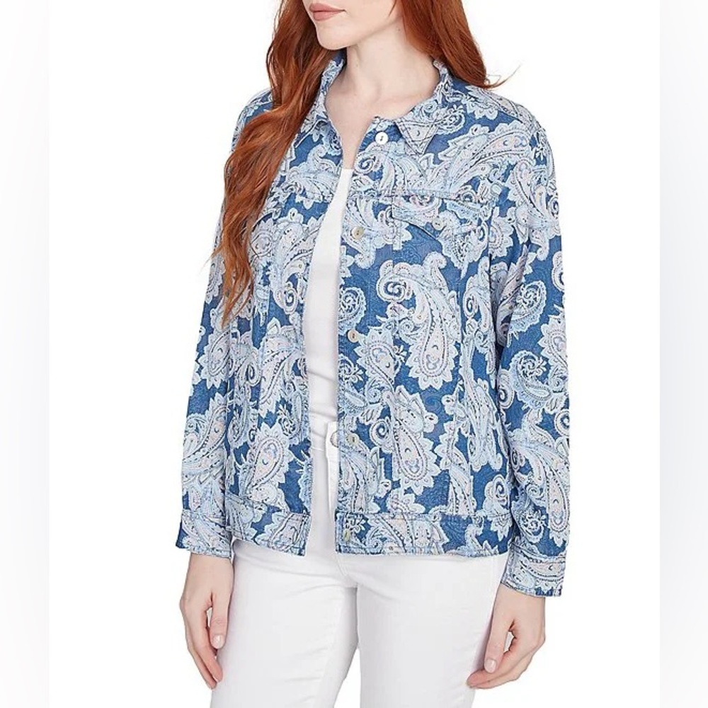 Ruby Road Soft Tencel™ Paisley Print Long Sleeve Button-Front Jacket - Small - Picture 2 of 10